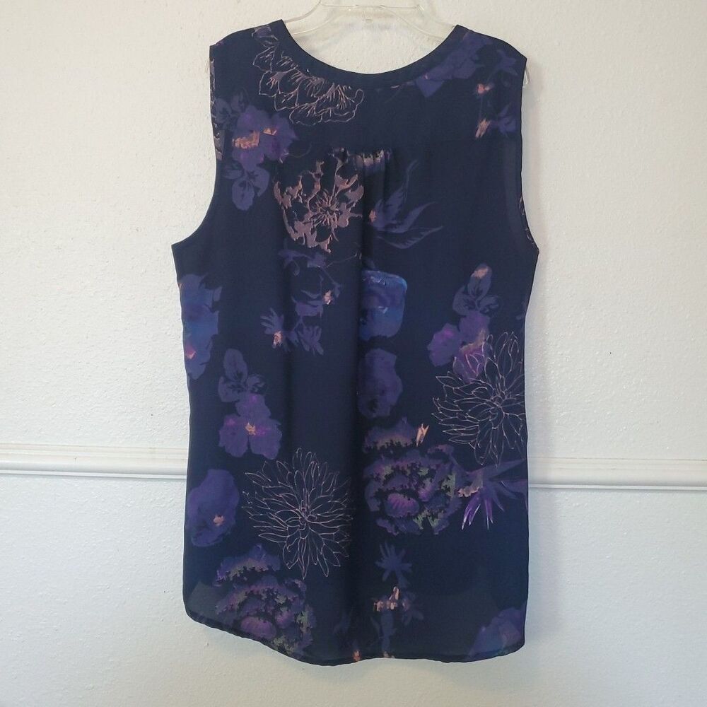 Lila Rose Top Sleeveless Blouse Floral V Neck Womens Size L Blue - Picture 8 of 15